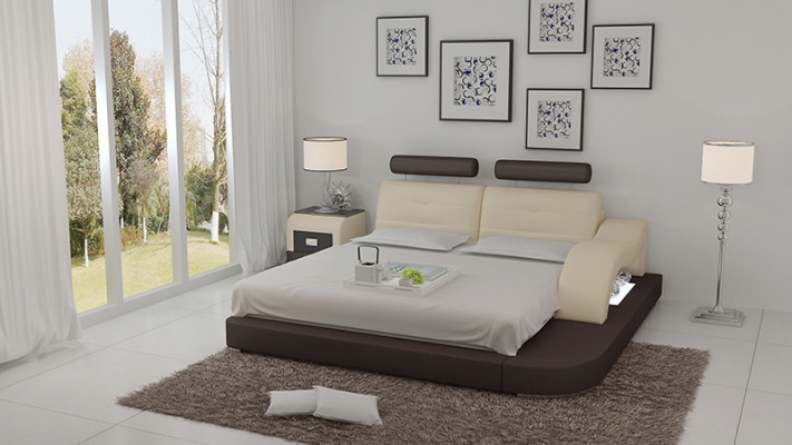 Ontwerp Bed XXL Groot Bed Hotel Bekleed 160x200 Multifunctioneel rek USB Leer