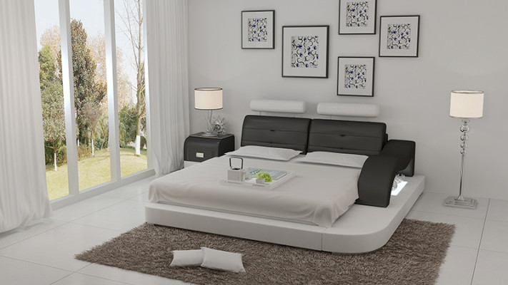 Ontwerp Bed XXL Groot Bed Hotel Bekleed 160x200 Multifunctioneel rek USB Leer