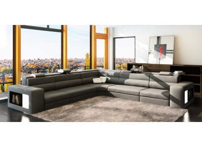 Leren bank Bank Bank Hoekbank Zitkussen Woongebied XXL Groot Rotan Grijs