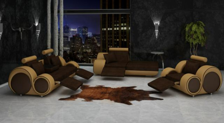 Bankstel van leer en textielstof bankstel 3+lounge+1 woonlandschap