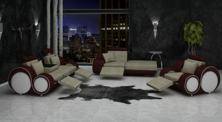 Bankstel van leer en textielstof bankstel 3+lounge+1 woonlandschap
