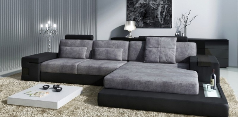 L-vormige woonlandschap bank Big XXL bank leren bekleding hoek set stof textiel