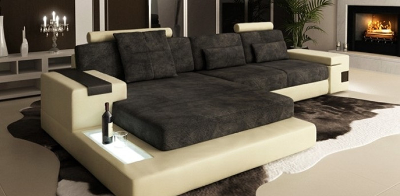 L-vormige woonlandschap bank Big XXL bank leren bekleding hoek set stof textiel