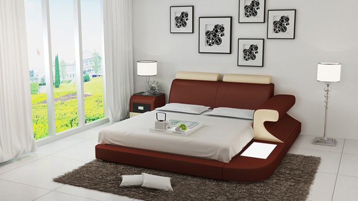 Ontwerp gestoffeerd tweepersoonsbed Moderne bedden Slaapkamer met USB & plank 180x200cm