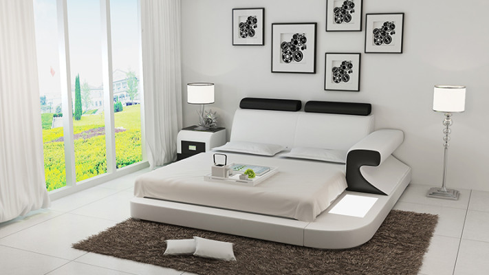 Ontwerp gestoffeerd tweepersoonsbed Moderne bedden Slaapkamer met USB & plank 180x200cm
