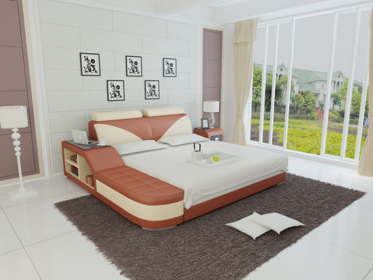 Ontwerp Gestoffeerd Tweepersoonsbed Moderne Slaapkamerbedden 140x200cm + USB & Plank