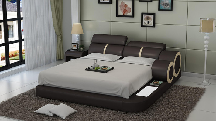 Ontwerpbed XXL Grote bedden Leren bekleding Hotel 160x200cm multifunctioneel rek USB