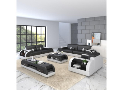 Bankstel Bank Beklede Bank 3+1 Compleet Set Garnituren Design Leer 2-delig.