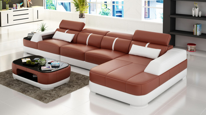 Leren bank gestoffeerd zitje hoekbankset woonlandschap woonkamer