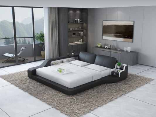 Dubbel luxe design leren bed gestoffeerde bedden moderne hotel multifunctioneel