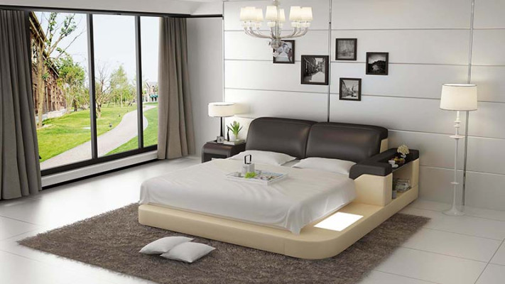 Luxe bed + verlichting leren bedden bank groot 140/160/180 LB8807