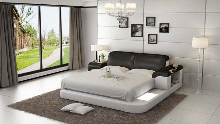 Luxe bed + verlichting leren bedden bank groot 140/160/180 LB8807