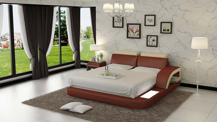 Luxe bedverlichting, leren bedden, sofa, grote huwelijksdekking 140/160/180 cm