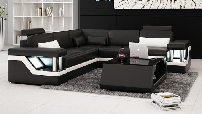 Leren bank Bank Woonlandschap Hoek Modern Decor Hoekbank Design Set
