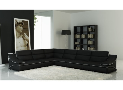 Woonlandschap Designer Bank Bank Groot Beklede Leren Bankstellen Hoek Hoek Stoel Zwart