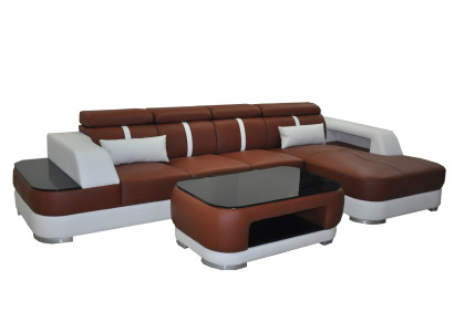 Leder bank kussen zit ontwerp modern hoekbank bank woonlandschap + tafel