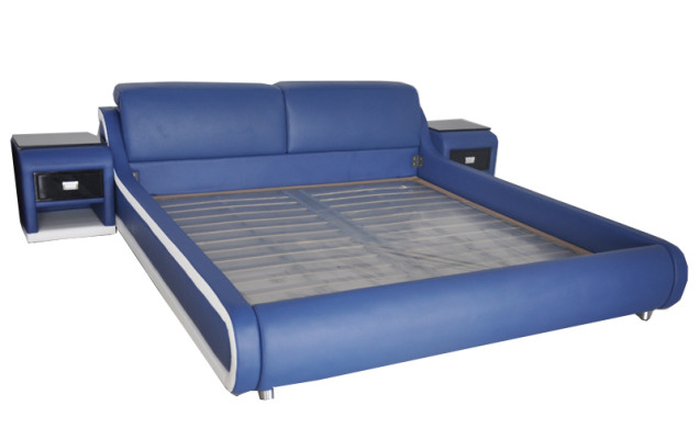 Twee luxe leren bed + USB gestoffeerde bedden Multifunctioneel LB8835