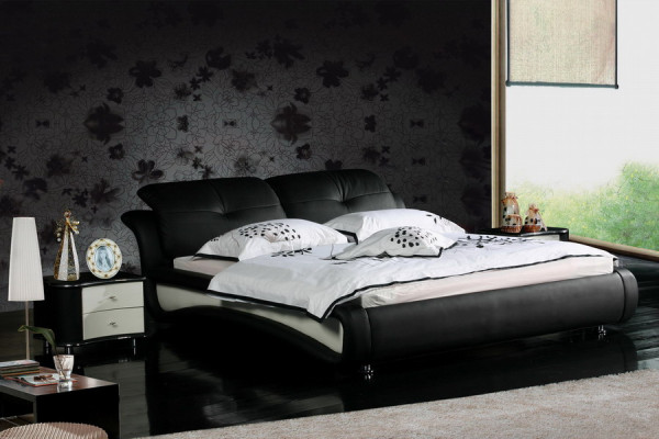 Tweepersoons bedden met USB-leren designer echtelijke bedframe 1206