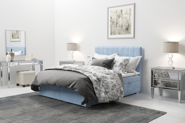 Boxspring Bed Hotel Dubbel Blauw Fluweel Luxe Bedden Gestoffeerde Bedlade 180x200