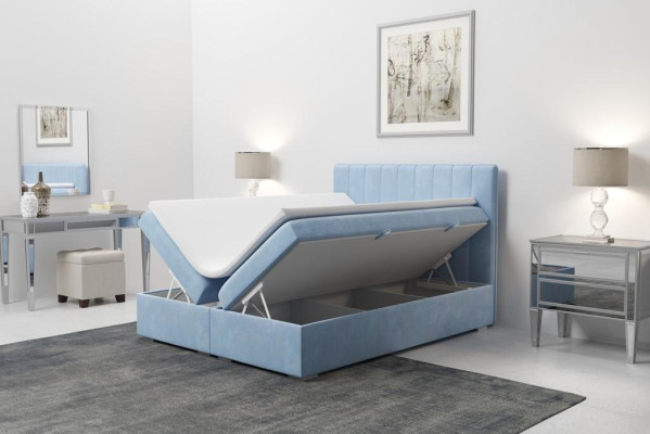 Boxspring Bed Hotel Dubbel Blauw Fluweel Luxe Bedden Gestoffeerde Bedlade 180x200
