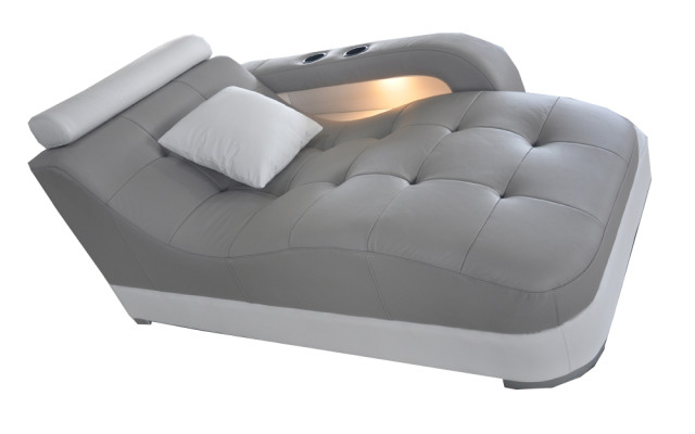 Ontwerper Leren Ligbanken + USB-Ottomaan Bank Echt Leer Ontspanningschaise