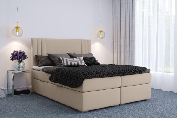 Boxspring Bed Hotel Dubbel Beige Textiel Luxe Bedden Beklede Doos Functie