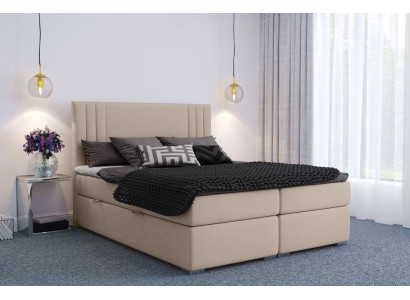 Boxspring Bed Hotel Dubbel Beige Textiel Luxe Bedden Beklede Doos Functie