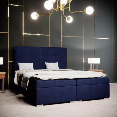 Blauw boxspringbed hotel dubbele luxe bedden gestoffeerde opbergfunctie nieuw