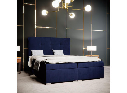 Blauw boxspringbed hotel dubbele luxe bedden gestoffeerde opbergfunctie nieuw