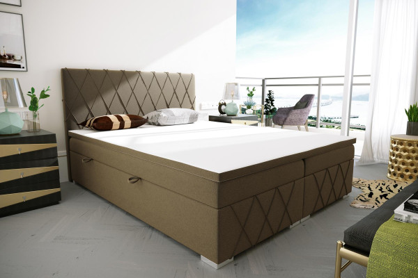 Boxspring Bed Hotel Dubbel Fluweel Luxe Bedden Gestoffeerde Bedlade Functie Bruin