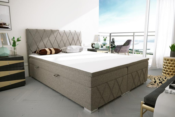 Boxspring Bed Hotel Dubbel Fluweel Luxe Bedden Gestoffeerde Bedlade Functie Bruin