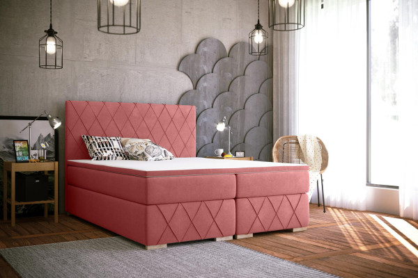 Compleet set matras & topper boxspring bed roze bekleding 180x200cm bedden nieuw