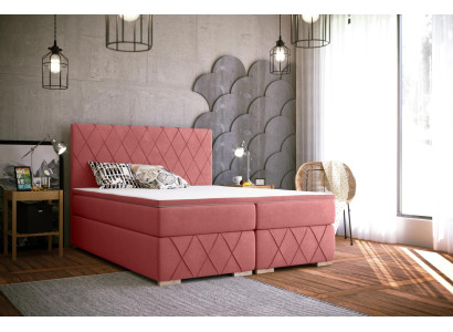 Compleet set matras & topper boxspring bed roze bekleding 180x200cm bedden nieuw