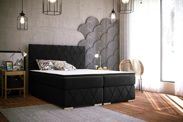 Compleet set matras & topper boxspring bed zwart gestoffeerd 180x200cm Bedden