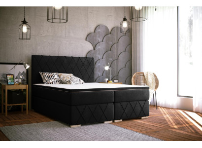 Compleet set matras & topper boxspring bed zwart gestoffeerd 180x200cm Bedden