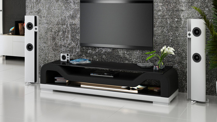 RTV TV dressoir Leder Glas Tafel TV-kast Lowboard Ma.F.