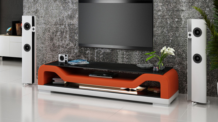 RTV TV dressoir Leder Glas Tafel TV-kast Lowboard Ma.F.