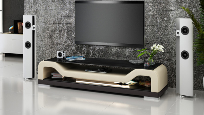 RTV TV dressoir Leder Glas Tafel TV-kast Lowboard Ma.F.