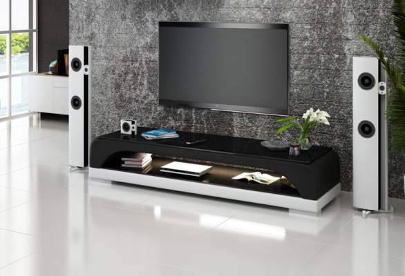 RTV TV-meubel van leer en glas, televisiekast, tafel, ontwerperdecor