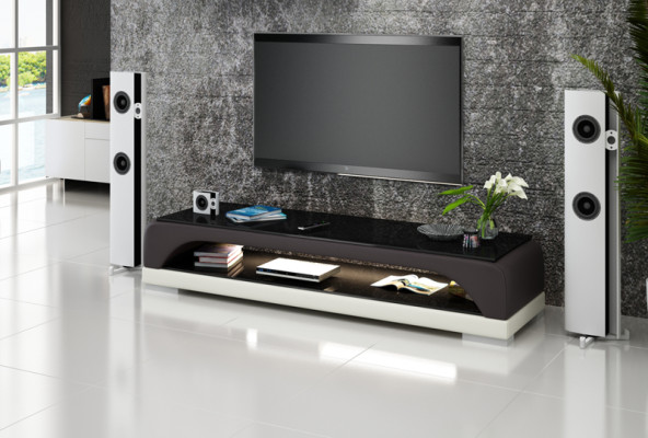 RTV TV-meubel van leer en glas, televisiekast, tafel, ontwerperdecor