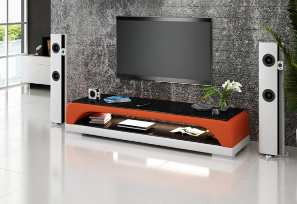 RTV TV-meubel van leer en glas, televisiekast, tafel, ontwerperdecor