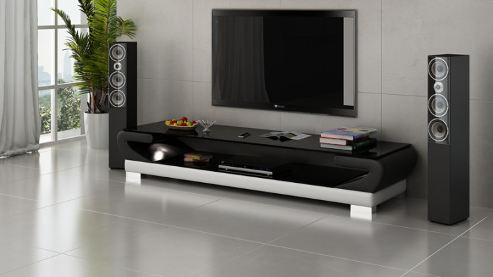 RTV TV dressoir lederen glazen tafel inrichting tv-kast tafel ontwerper