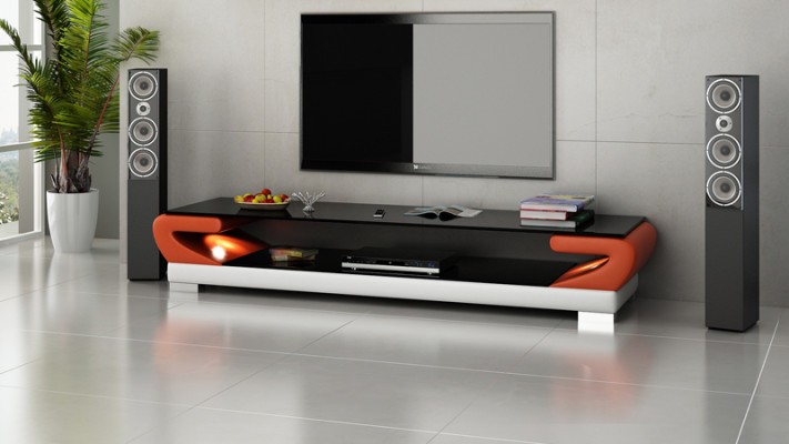 RTV TV dressoir lederen glazen tafel inrichting tv-kast tafel ontwerper