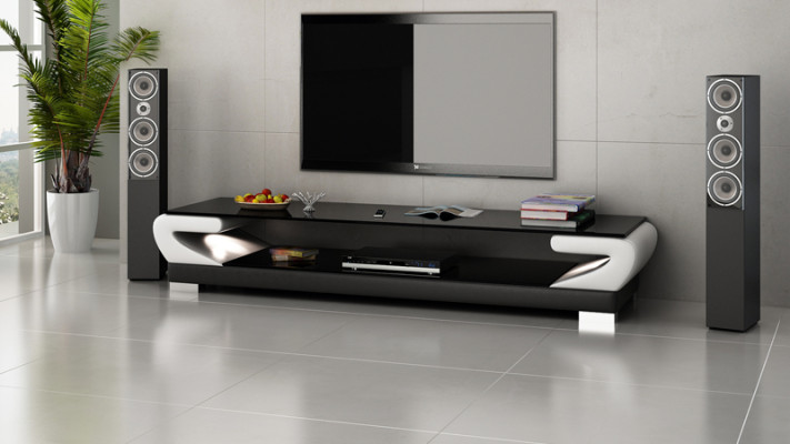 RTV TV dressoir lederen glazen tafel inrichting tv-kast tafel ontwerper