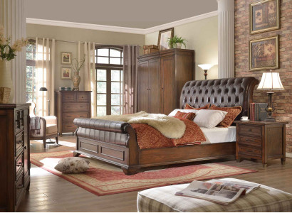 6-delige slaapkamerset (bed + 2 nachtkastjes + 2 kledingkasten + commode)