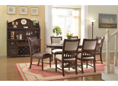 Houten design eetset voor de woonkamer Tafel 6x Stoel Set gestoffeerd 7 st.