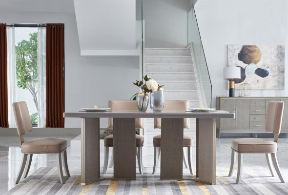 Stoel 6x Stoelen Groep Set Woon - Eetkamer Garnituur Hout Leder Textiel Nieuw