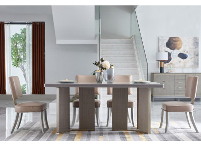 Stoel 6x Stoelen Groep Set Woon - Eetkamer Garnituur Hout Leder Textiel Nieuw