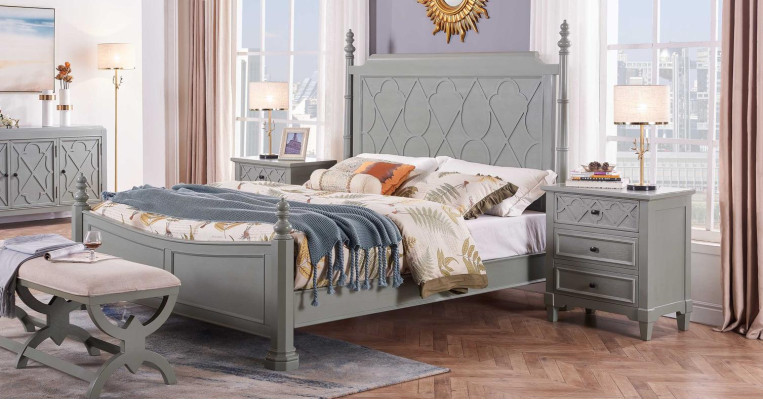 Klassiek bed 2x nachtkastje 3-delige slaapkamerset Bedden nieuw Luxe 150x200 Nieuw