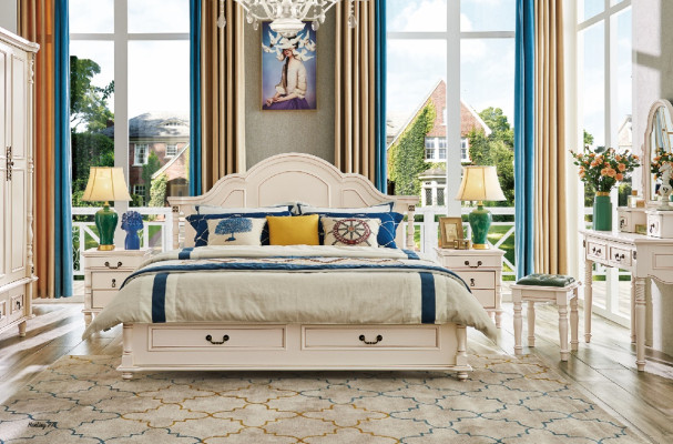 Slaapkamer set Bed Nachtkastje Kledingkast Stoel Kaptafel Ontwerp 6-delig.